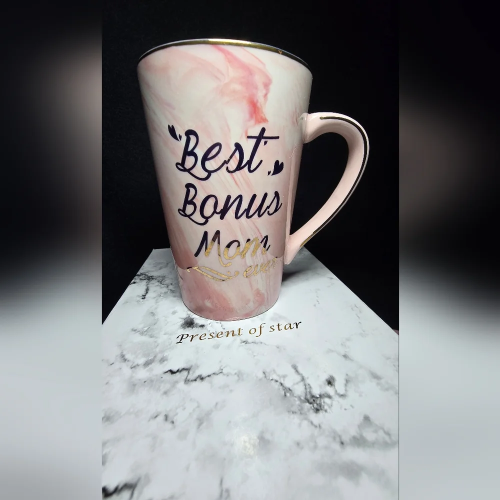 Pink Marble Mug Set with Gold Spoon 